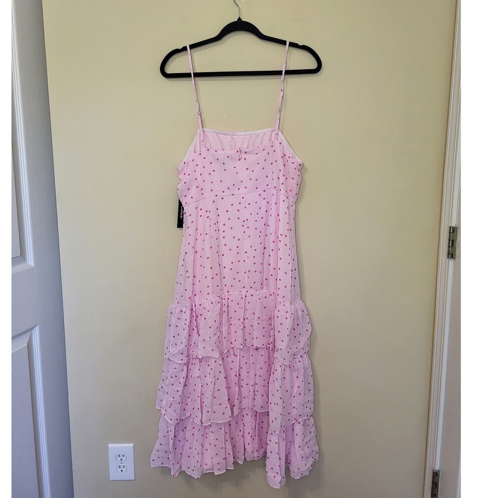 Lulus Pink Polka Dot Tiered Midi Dress Adjustable Straps XL NWT - Picture 4 of 6